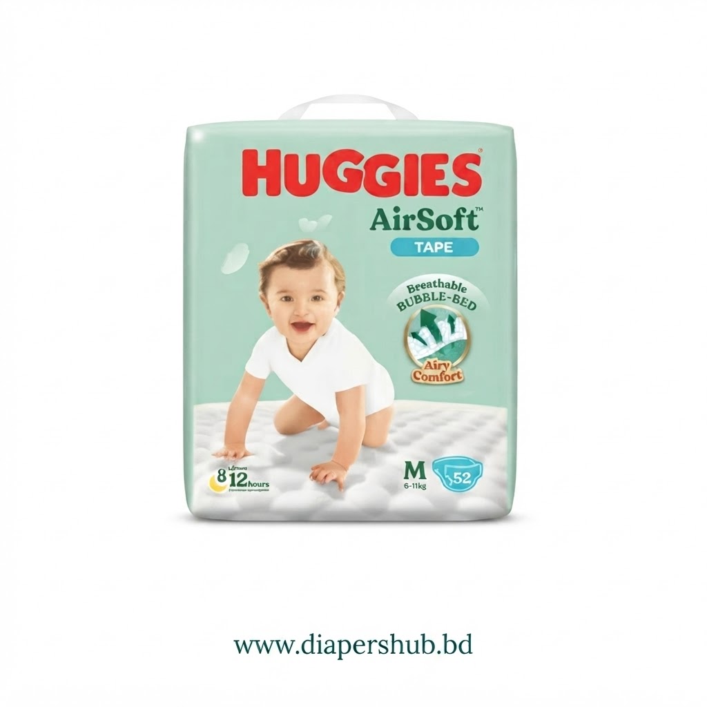 Huggies Airsoft Tape Baby Diaper M 6-11 Kg 52 Pcs