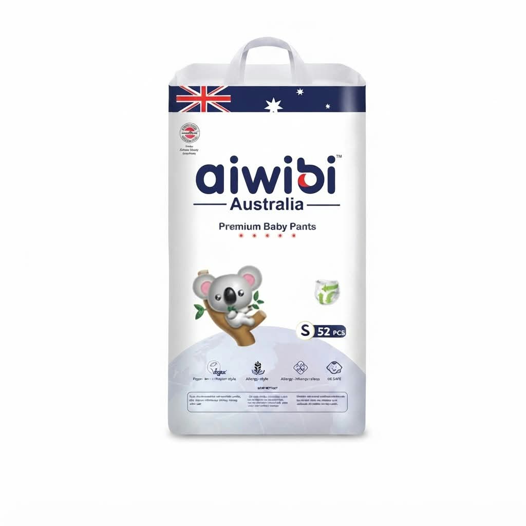 Aiwibi Australia Premium Quality Baby Diaper Pants System S 4-8 Kg 52 Pcs