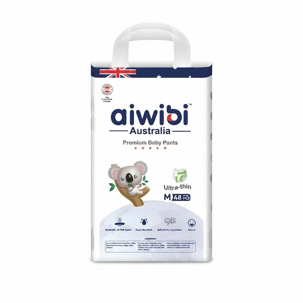 Aiwibi Australia Premium Quality Baby Diaper Pants System M 4-10 Kg 48 Pcs