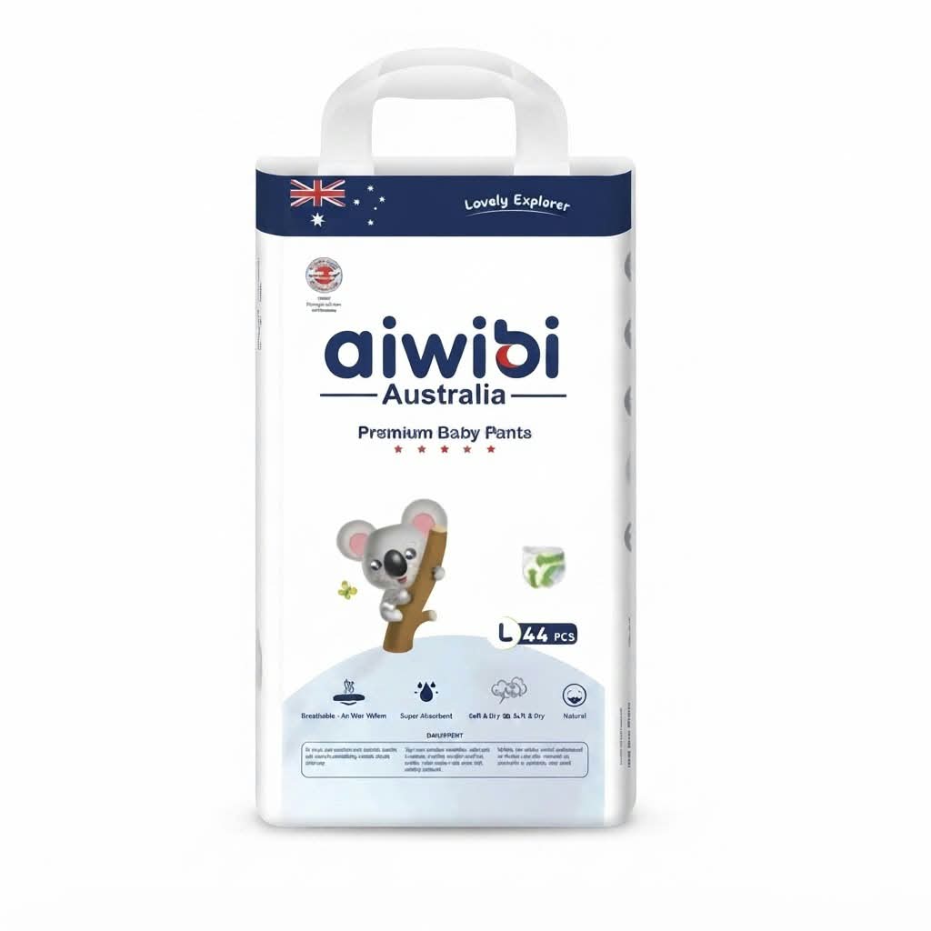 Aiwibi Australia Premium Quality Baby Diaper Pants System L 9-14 Kg 44 Pcs