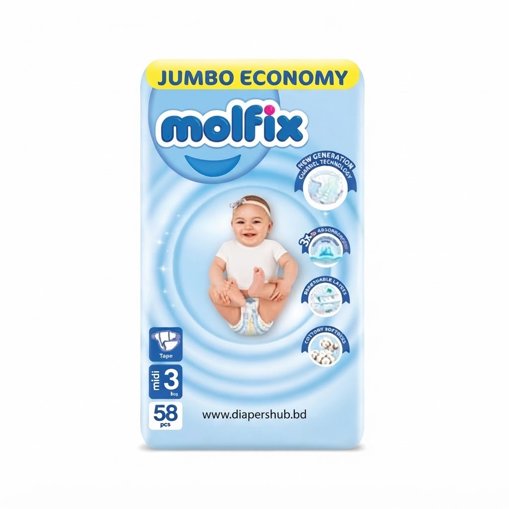 Molfix Baby Diaper Belt System 3 Midi 4-9 Kg 58 Pcs Turkey