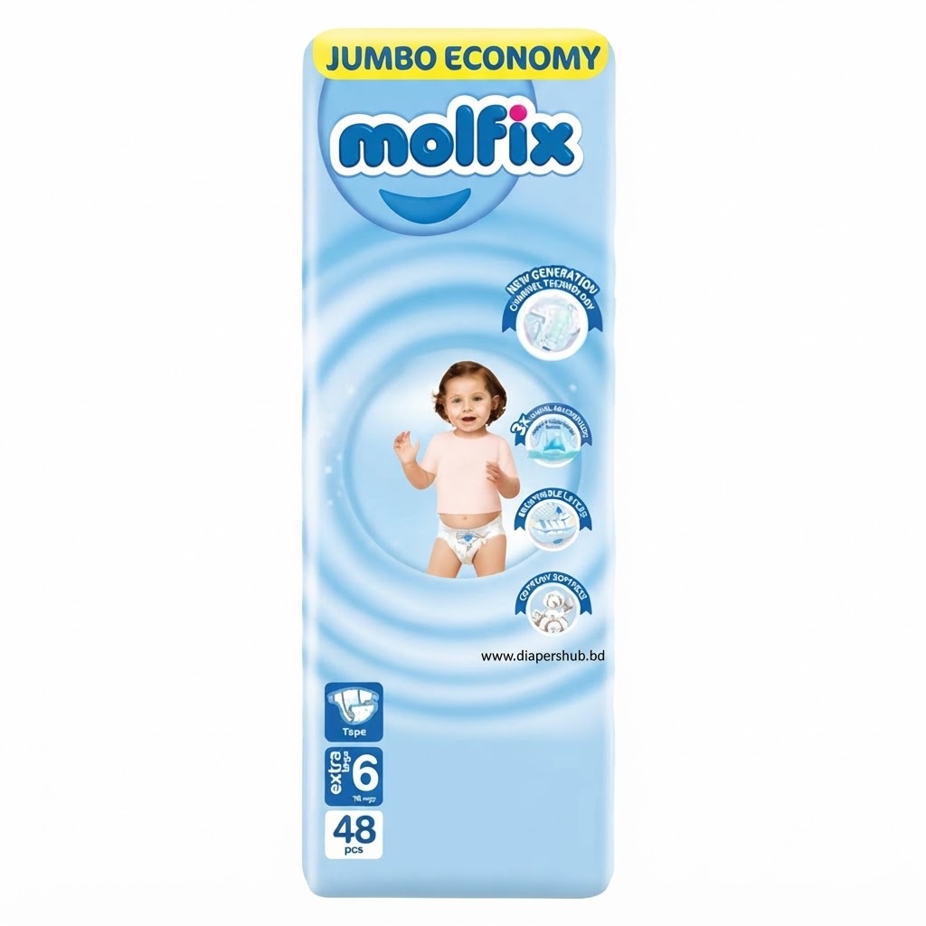 Molfix Baby Diaper Belt System Jumbo 6 Extra Large 15 Kg+ 48 Pcs Turkey
