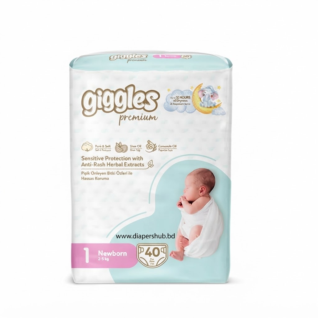 Giggles Premium Extra Absorbent Baby Diaper 1 Newborn Belt 2-5 Kg 40 Pcs Turkey