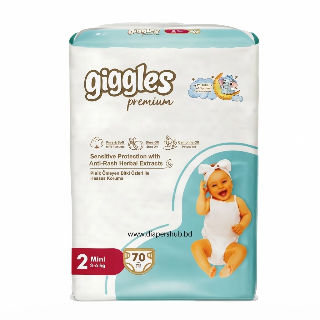 Giggles Premium Extra Absorbent Baby Belt Diaper Size 2 3-6 Kg 70 Pcs Turkey