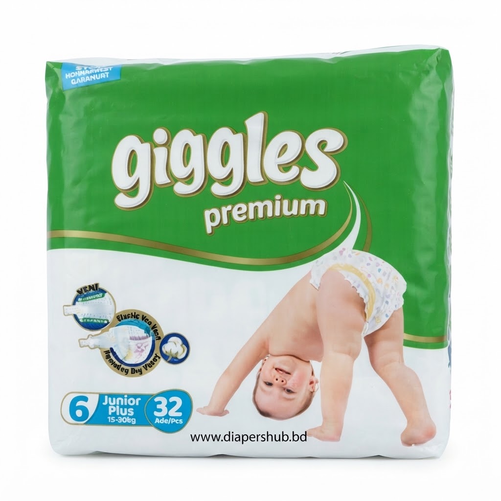 Giggles Premium Extra Absorbent Baby Belt Diaper Size 6 Extra Large 15-30 Kg 32 Pcs Turkey