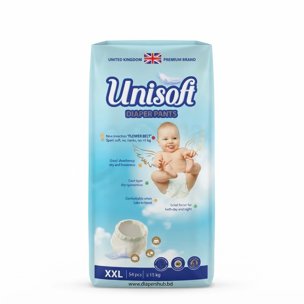 Unisoft Baby Diaper Pants XXL Size 15Kg+ 54 Pcs (UK)