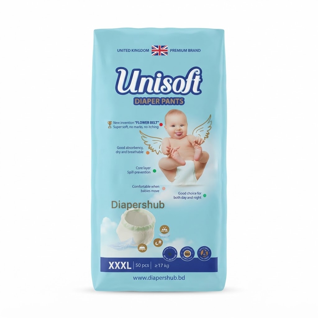 Unisoft Baby Diaper Pants XXXL Size Up to 17Kg 50 Pcs (UK)
