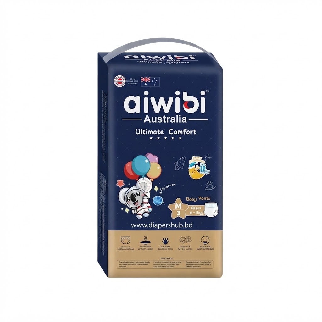 Aiwibi Australia Ultimate Comfort Baby Diaper Pants M ( 6–11Kg ) 48 Pcs