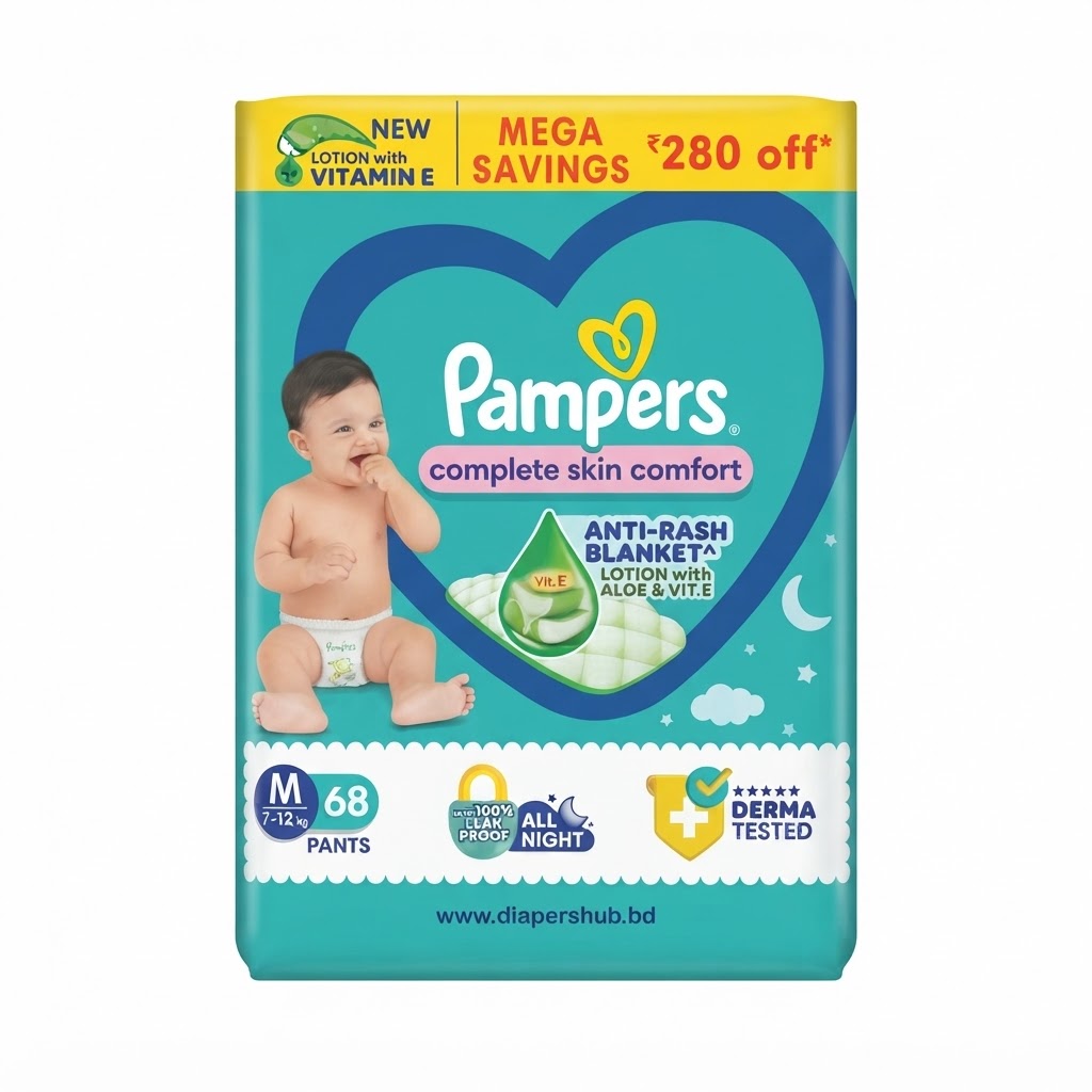 Pampers Baby Diaper Pants System M Size ( 7-12 Kg ) 68 Pcs ( India )
