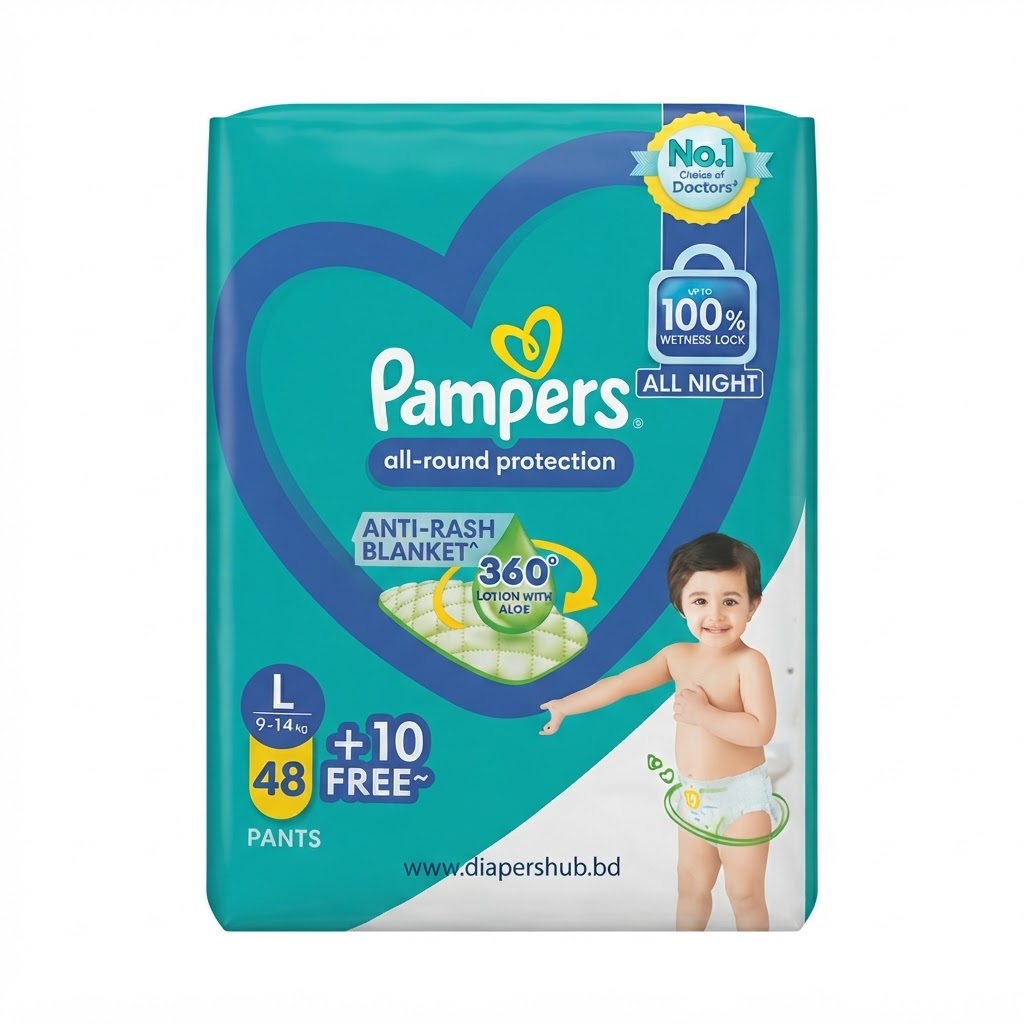 Pampers Baby Diaper Pants System L Size ( 9-14 Kg ) 58 Pcs ( India )